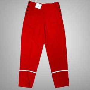 Hermes Jasper Red Silk Pantalon A Pont Bridge Pants Made In France Size EU 38